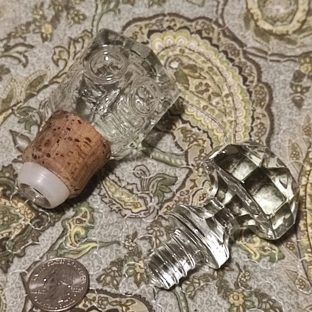 Pair Of Glass Bottle Stoppers Toppers 1960's Vintage MCM Cork Spiral Rooting Jar
